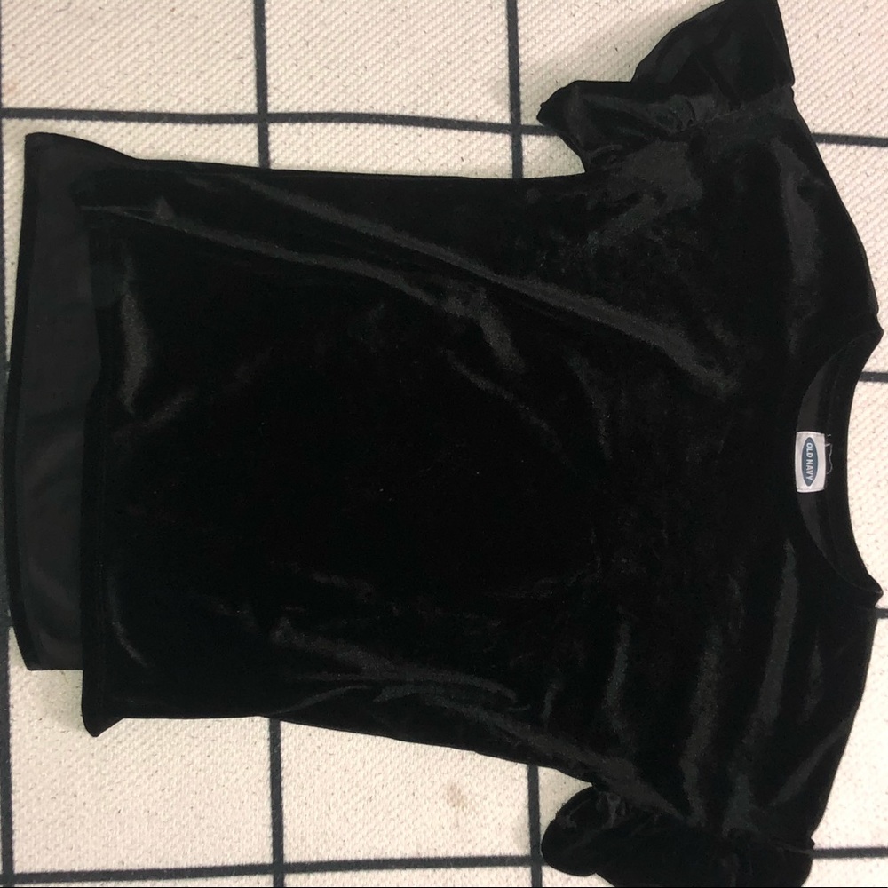 Old Navy Black Velvet Ruffle Short Sleeved Shirt